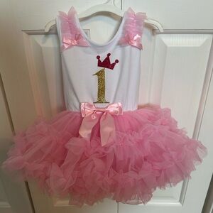 Pink Tutu Dress with Gold and Pink Crown Design